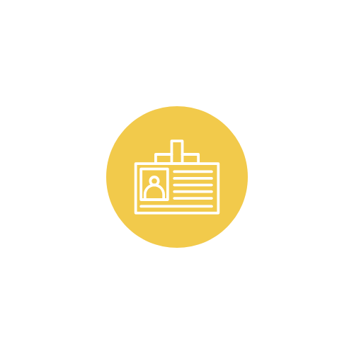 Icon Website planen Ein gelbes Symbol einer Identitätskarte mit einem Ausweis und einem Foto.